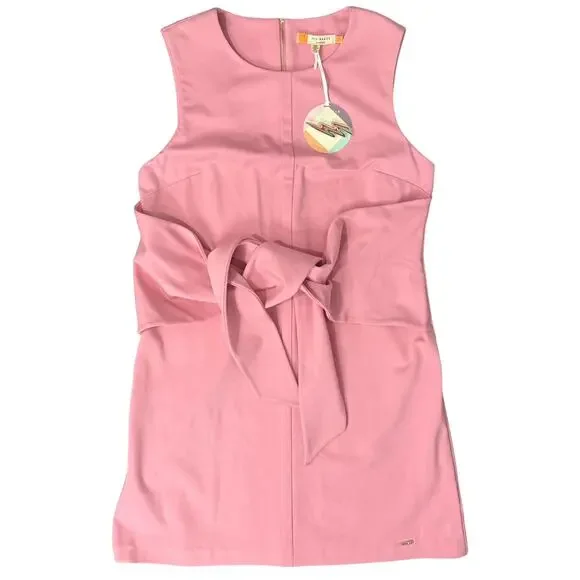 Ted Baker Pink Patron Front Tie Mini Sleeveless Dress size 5 / XL / 12 NEW Tags - Picture 10 of 16